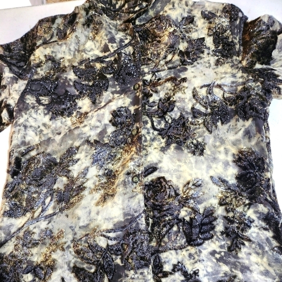 Donna Embossed & Embellished Velvet Sheer Long Sleeve Sz. M Jacket - Picture 5 of 8